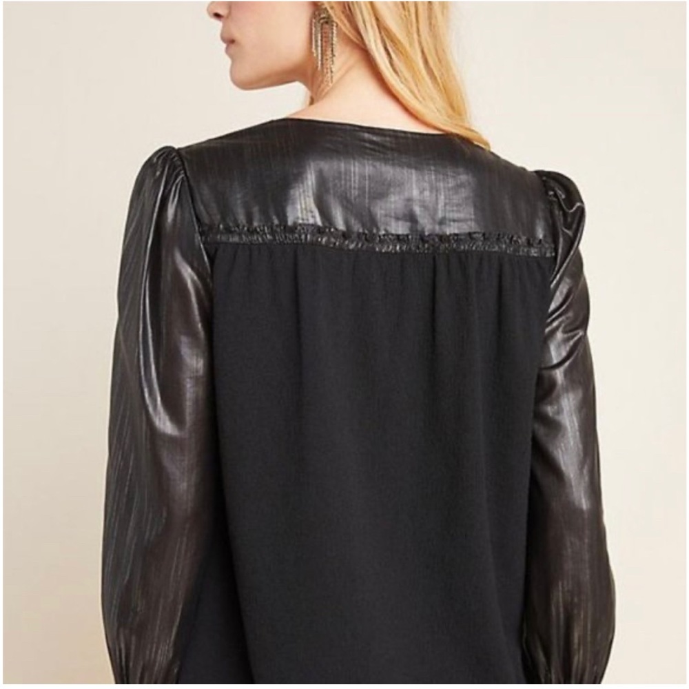 Anthropologie Current Air BLACK Metallic Blouse Size S - Picture 3 of 9